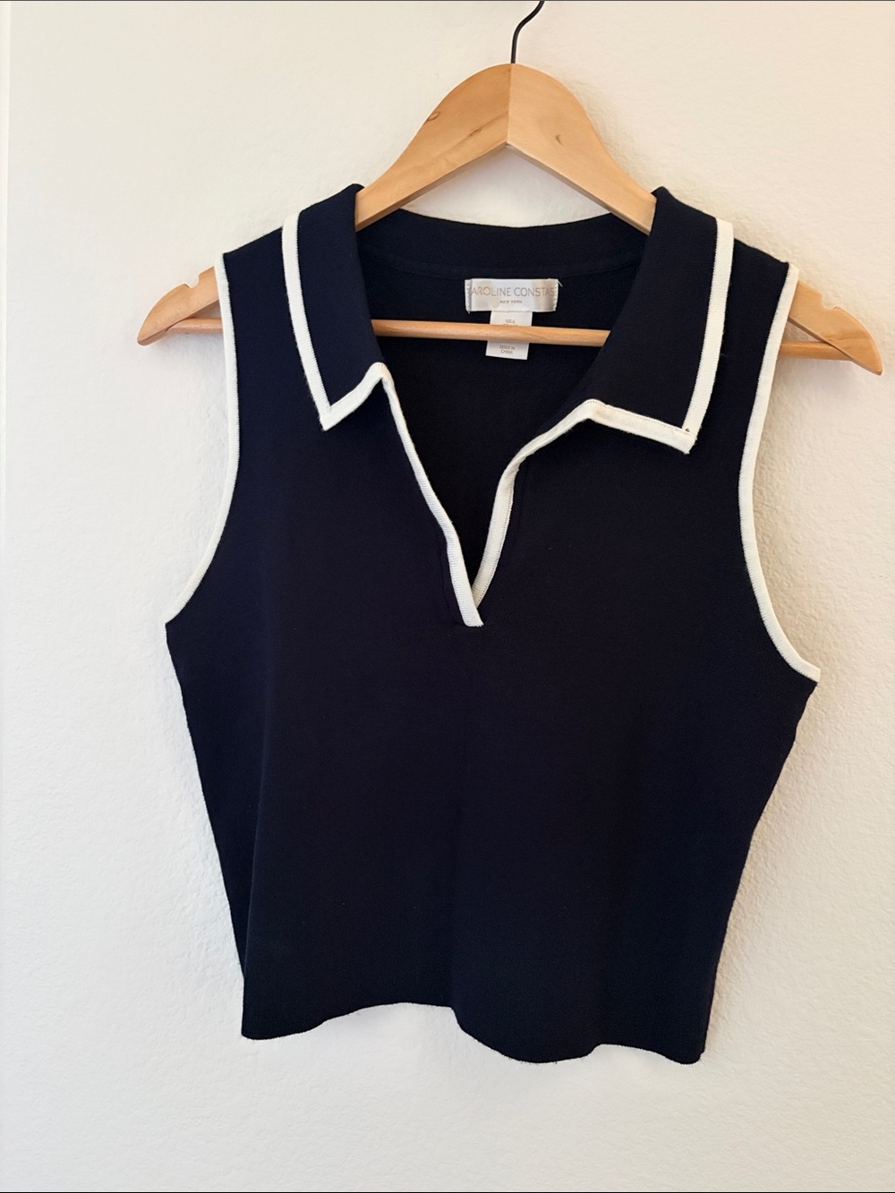 Caroline Constas Navy Sleeveless Polo Tank with White Piping